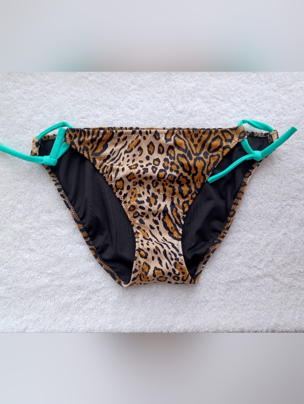 Victoria's Secret Leopard Print Bikini Bottom with Turquoise Ties, Size M